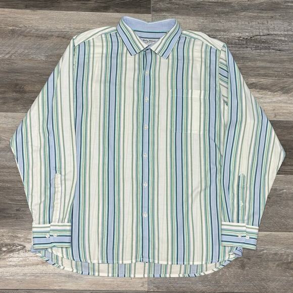 Tommy Bahama Blue White Mens XL Striped Pima Cotton Long Sleeve Button Up Shirt - Picture 2 of 10